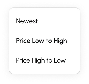 The sort menu: Newest, Price Low to High, selected, and Price High to Low.