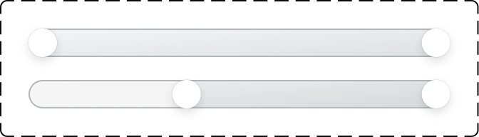 Price range slider in two states: both handles at the ends, and the lower handle dragged inward. Design system. A design system establishes a consistent foundation across the product. Components are designed for reuse across desktop and mobile, reducing duplication and keeping the overall component set lean.