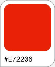 Colour swatch: BrandRed, hex E72206. Telling BrandRed from StatusRed. Red is both the brand colour and the error colour. StatusRed is darker and less saturated than BrandRed but keeps the same hue, so both still read as red. CIE76 puts them ΔE 32 apart; a difference of around 2 is already visible at a glance.